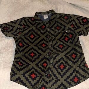 Sovereign Code Men's Geometric Pattern Shirt - Olive and Red